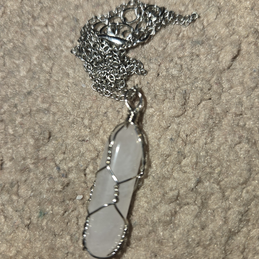 Elegant Light Pink & Silver Wire-Wrapped Pendant Necklace